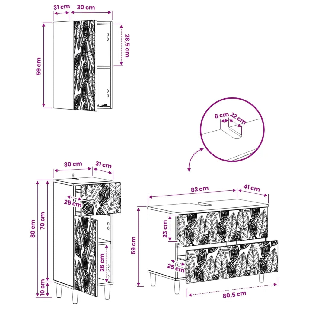 Set di armadietti da bagno in 3 pezzi DELFT Legno antico 3417790