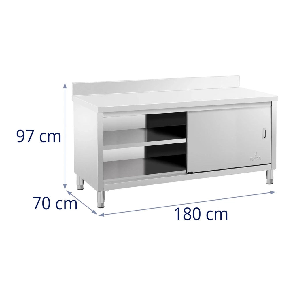 Base in acciaio inox piano di lavoro per cucina ante scorrevoli con paraschizzi 180 x 70 cm portata 600 kg 14_0005092