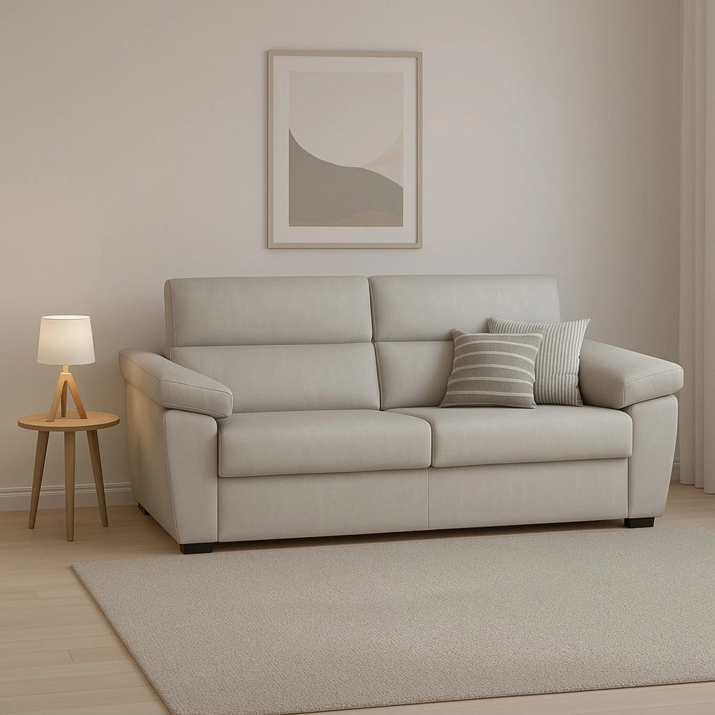 Salorno, Divano Letto 2 Posti Sfoderabile Made in Italy, 185x95 cm Beige