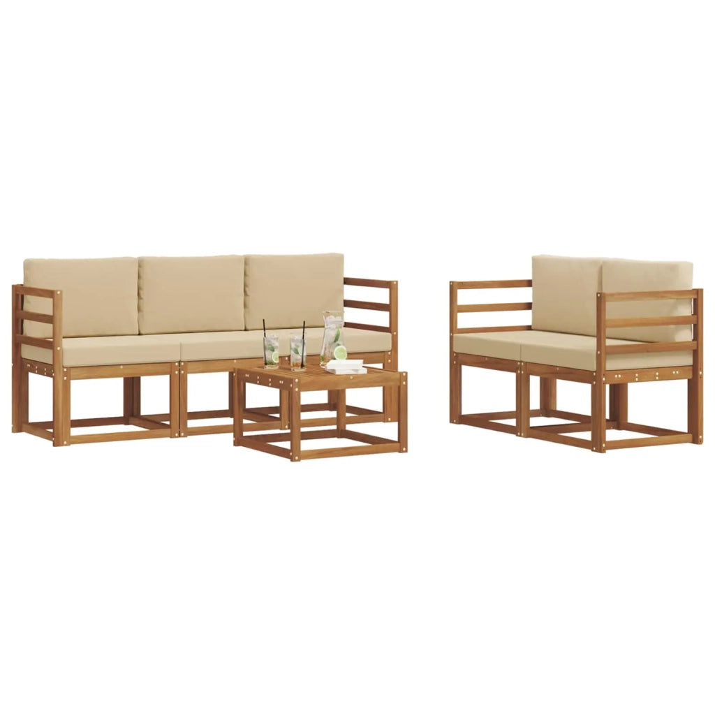Set di divani da esterno con cuscino 6 pcs Naturale e Beige