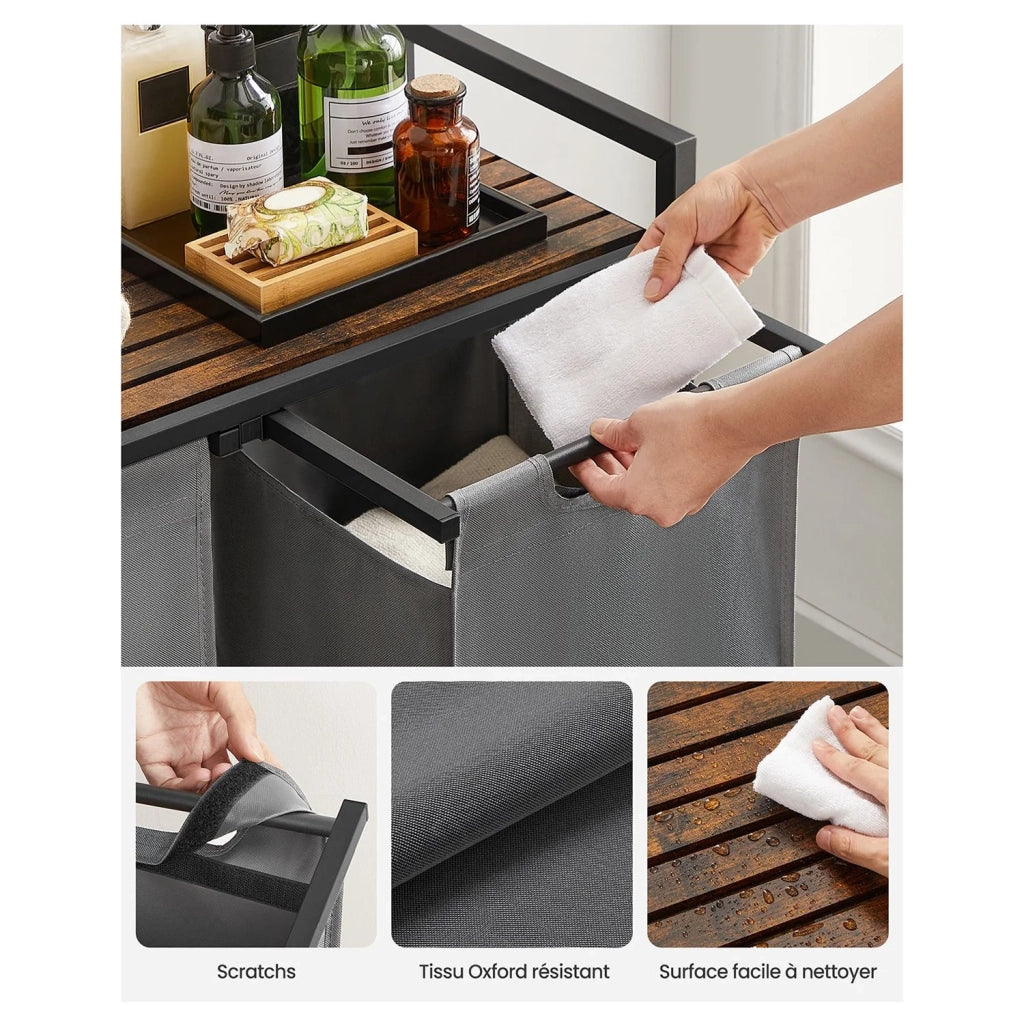 Cesto portabiancheria con 3 scomparti e 1 ripiano rimovibile per sacchetti capacità 38 l per sacchetto per bagno/lavanderia grigio 12_0006762