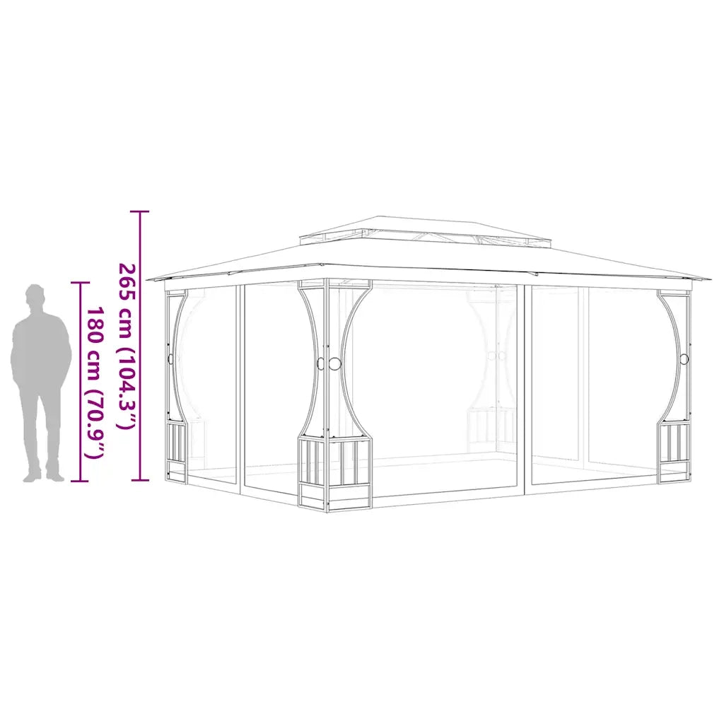 Gazebo con Rete 300x400x265 cm Crema 48596