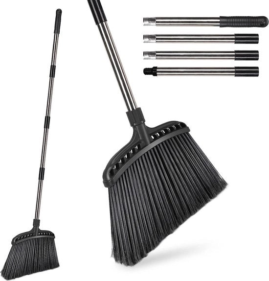 Bezem con manico in acciaio, 141 cm strumento da giardino, tagliaerba da giardino larghezza 35 cm, efficiente, duraturo, robusto pennello per la raccolta delle foglie con lungo manico per giardino, garage, terrazzo, piazza, strada nero