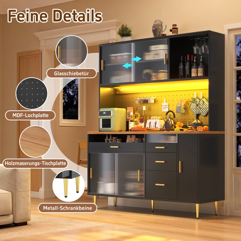 ARMADIO ALTO LED 145x39x171 cm Nero in vetro e MDF