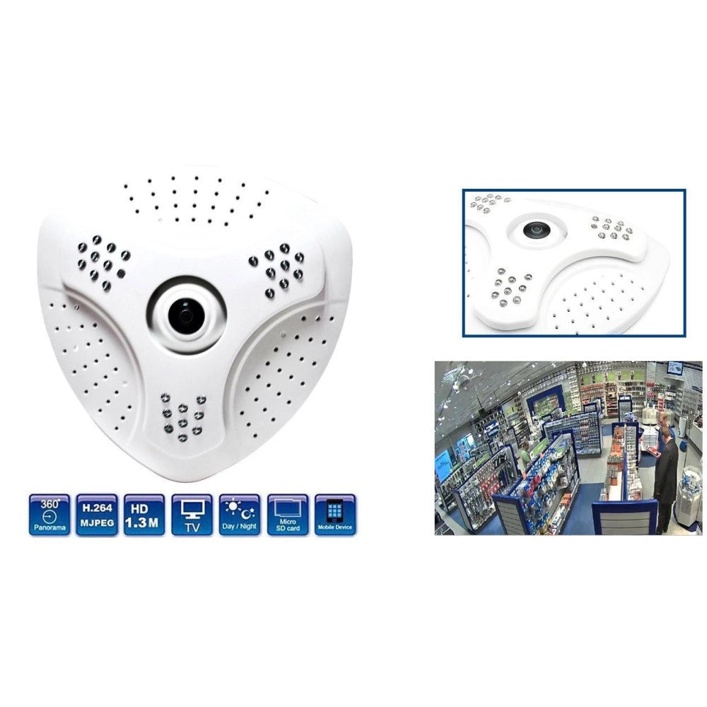 Trade Shop - Telecamera Panoramica Fish Eye 360° Gradi Digitale Ahd Led Grandangolo Soffitto -