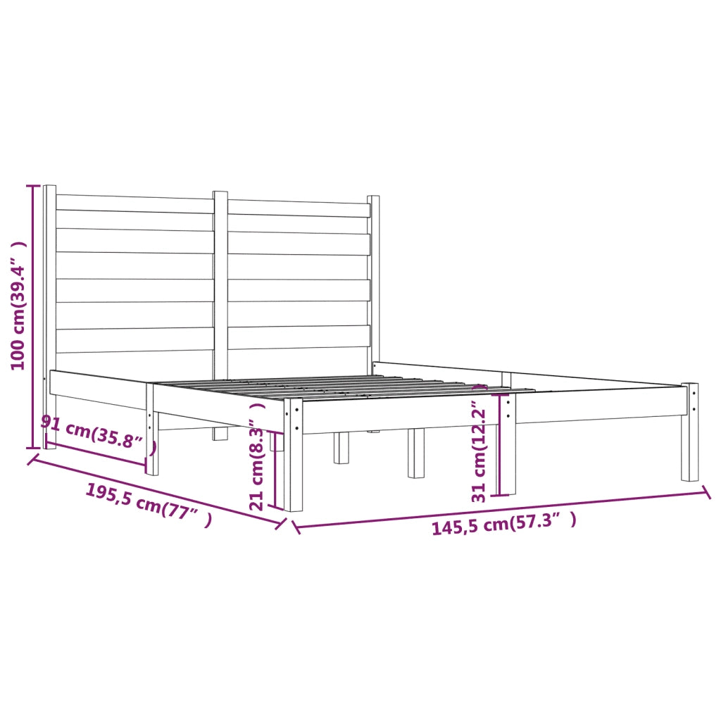 Giroletto-Struttura Letto Nero in Legno Massello di Pino 140x190 cm 833869