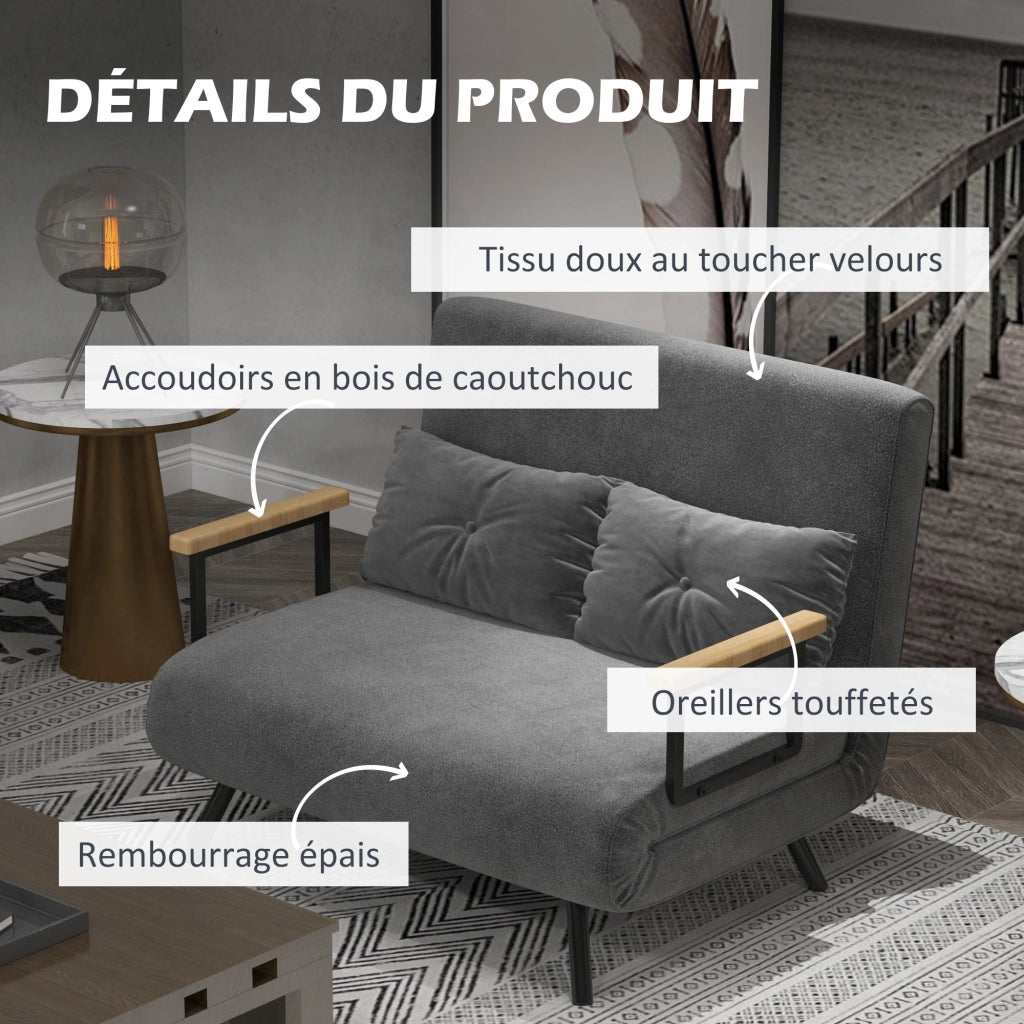 Divano letto 2 posti con schienale regolabile e 2 cuscini ¨C Zephmum ¨C Grigio