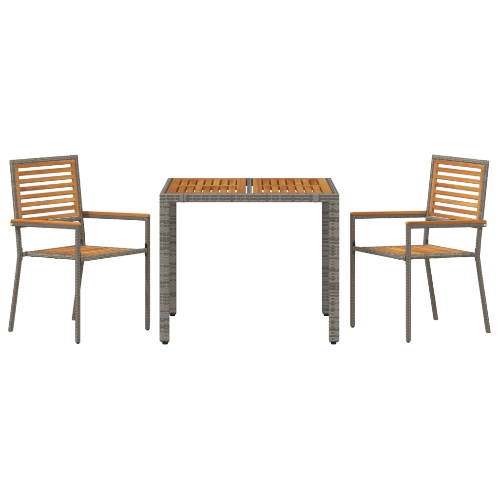 Set da Pranzo da Giardino  3 Pezzi Grigio in Polyrattan Acacia