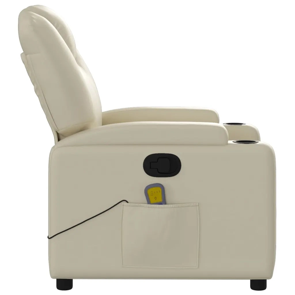 Divano Sedia-Poltrona reclinabile massaggiante in Similpelle Crema 642689