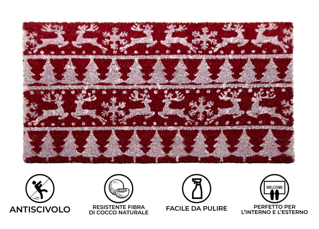Zerbino Natale Cocco Ingresso Casa Esterno Antiscivolo Natalizio Rosse Renne Tree