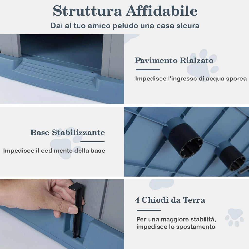 Cuccia per Cani da Esterno ed Interno, Casetta Impermeabile con Prese d’Aria e Pavimento Rialzato, per Cani di Piccola e Media Taglia