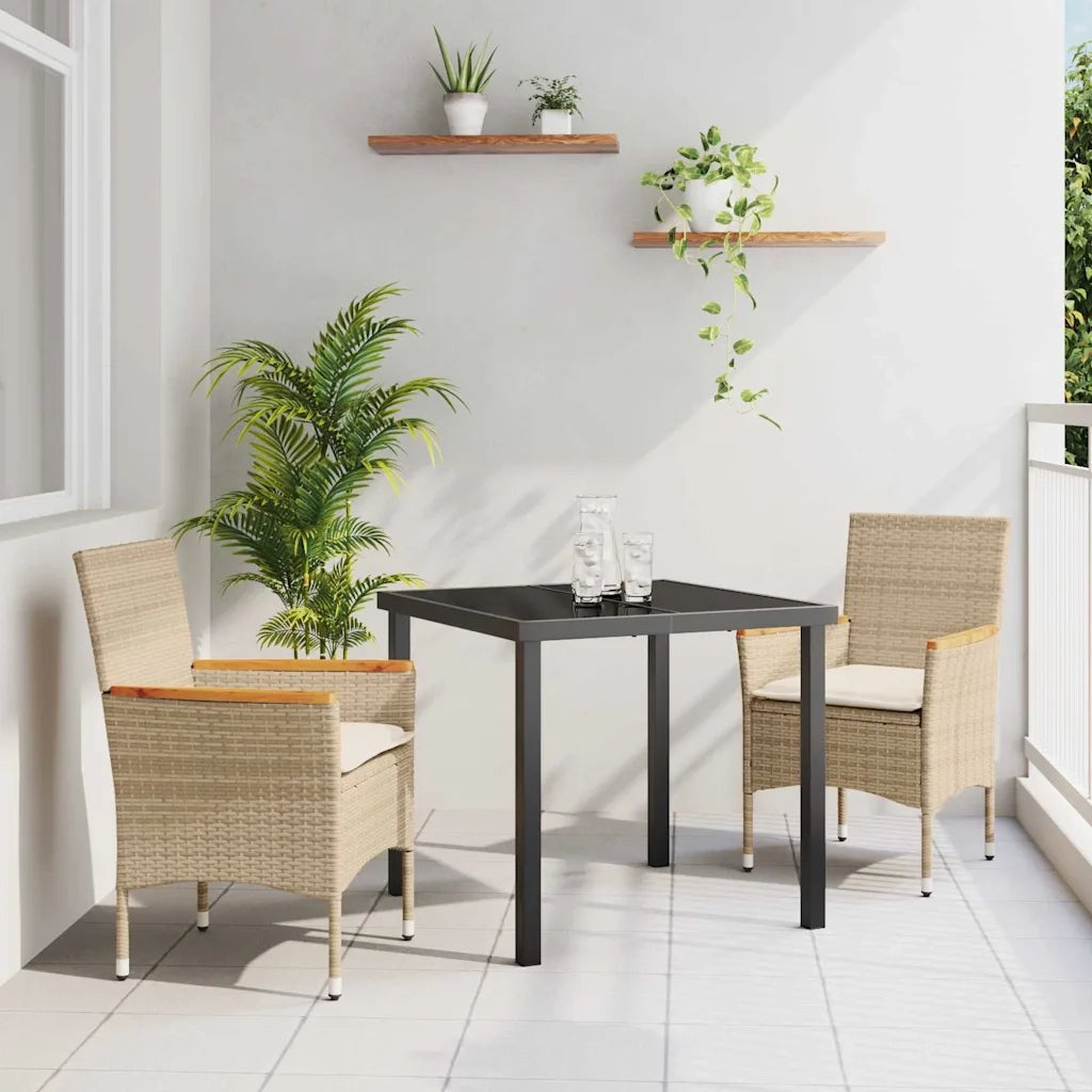 Set da Pranzo per Giardino con cuscino 3 pcs Beige polyrattan 3379856