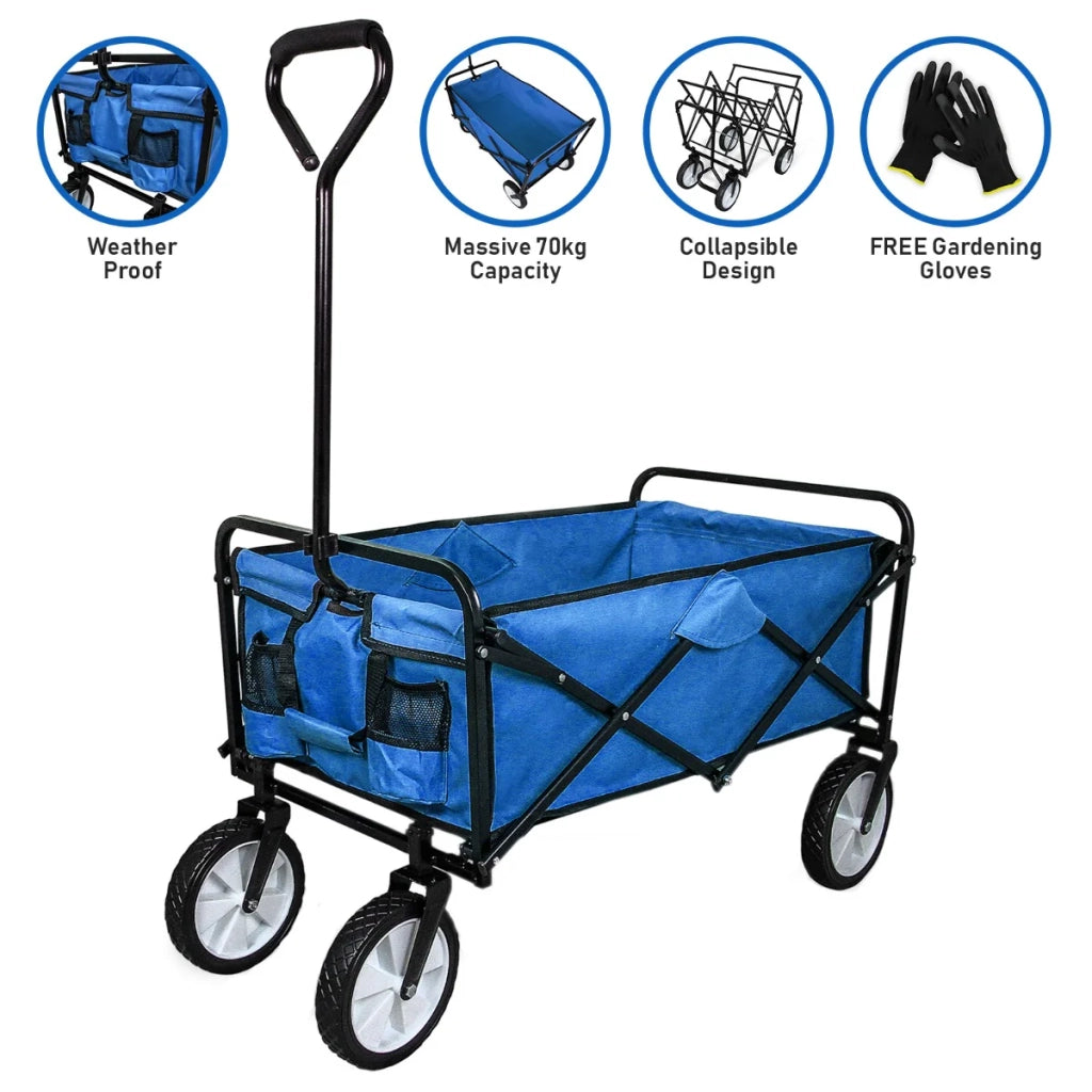 Carretto Carrello Giardinaggio Pieghevole Rimorchio Carriola da Giardino Blu