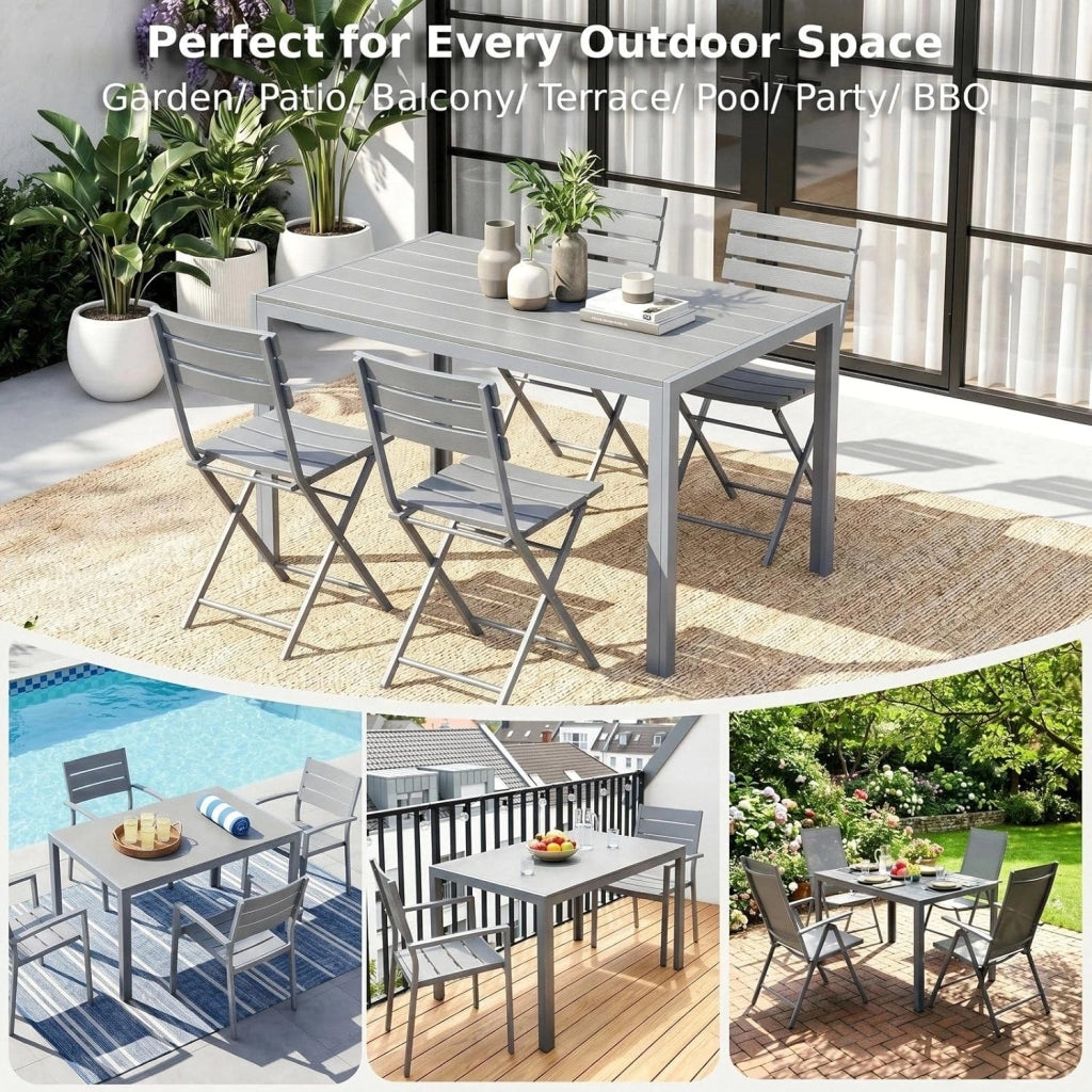 Tavolo da Giardino 110x70 cm, Tavolo da Terrazzo in WPC per 4-6 Persone, Tavolo da Balcone Resistente alle Intemperie con Telaio in Alluminio, Design Effetto Legno,Grigio Totale