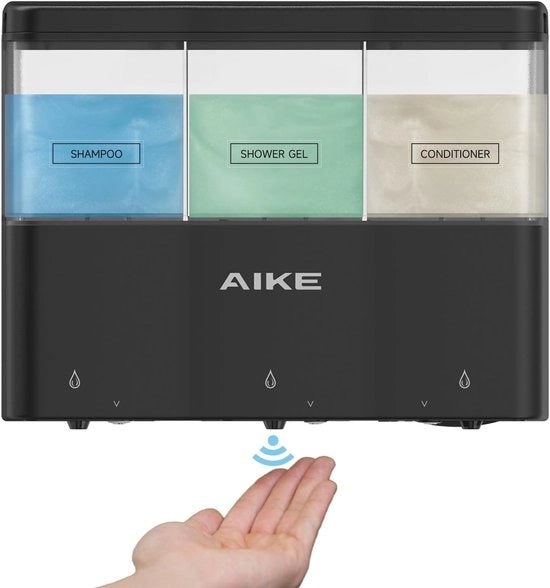 Dispensatore di sapone automatico per bagni - 3x320ml - Adatto per gel doccia e shampoo liquido - Montaggio a parete - Materiale plastico
