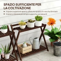 Set 2 Portapiante a 2 Livelli con Design a Doghe in Legno di Abete, 73x36x64 cm, Marrone Bruciato