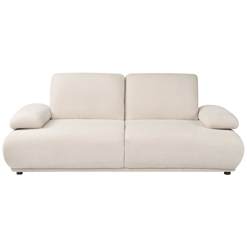 Divano a 3 posti Rivestimento bouclé bianco sporco Schienale e braccioli regolabili Gambe in legno Soggiorno Moderno