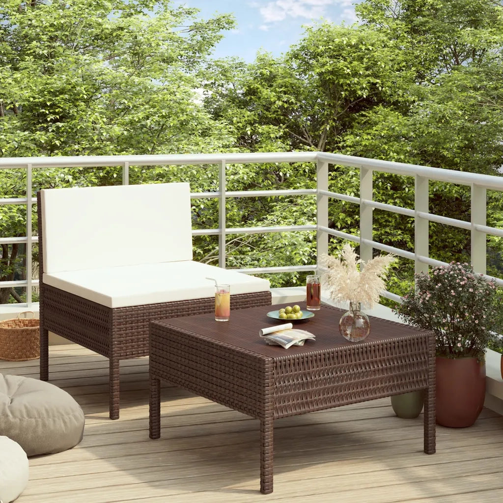 Set Divani da Giardino 2 pz | Set Salotto da Giardino con Cuscini in Polyrattan Marrone
