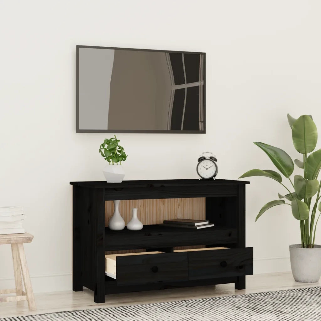Mobile Porta TV Nero 79x35x52 cm in Legno Massello di Pino 821501