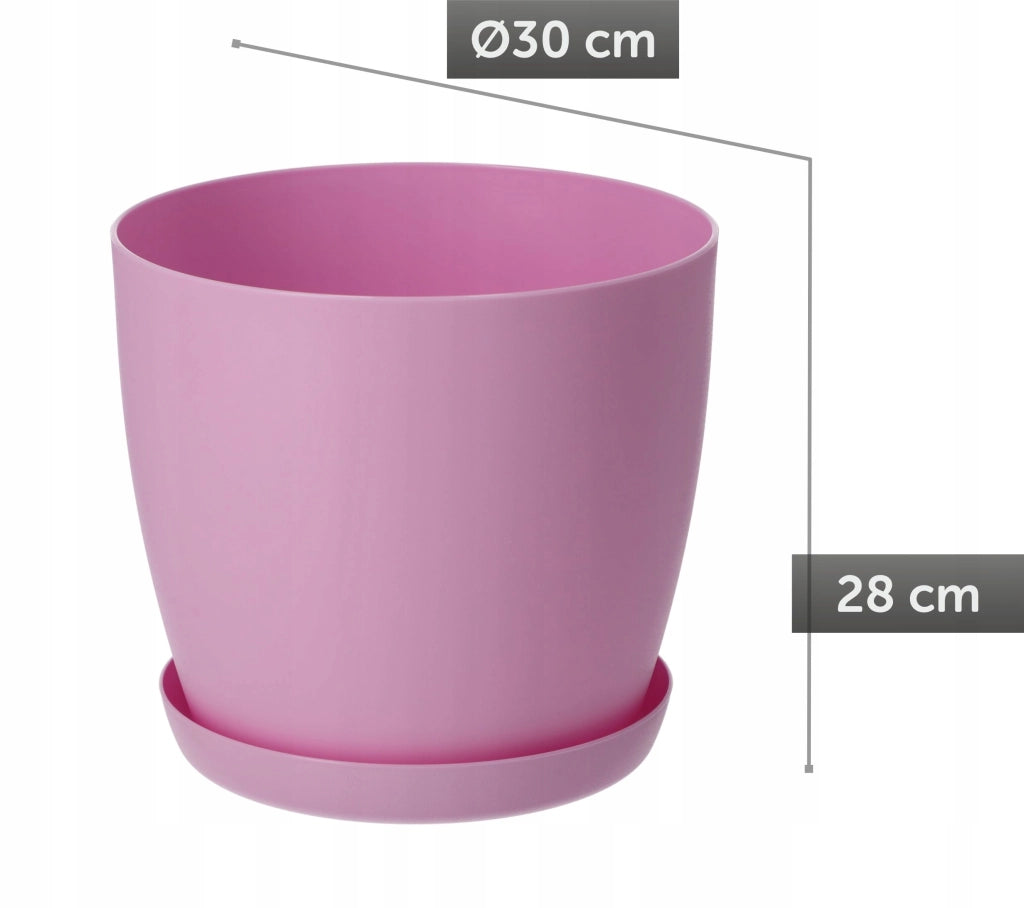 Vaso da fiori KADAX con sottovaso, vaso in plastica da 30 cm, coperchio, fiori, rosa opaco