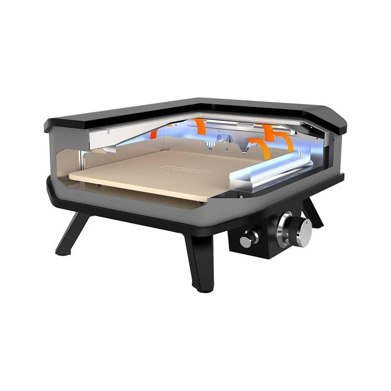 Forno per Pizza a Gas 17' Fino a 450° 42,5x42,5 cm con Pietra Refrattaria e Copertura