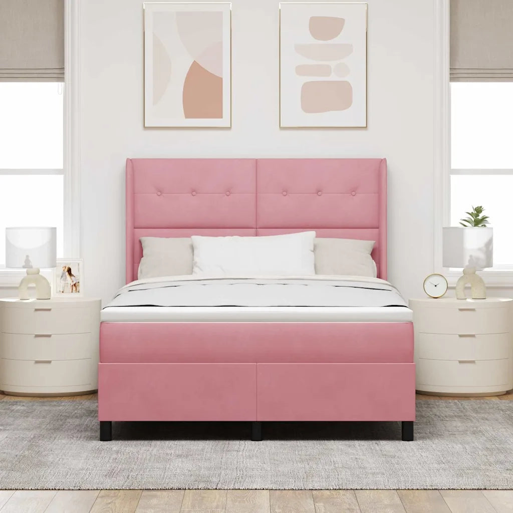 Letto a molle con materasso con led Rosa 160 x 200 cm Velluto 3343879