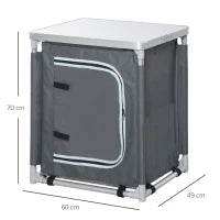 Mobile Cucina da Campeggio con 2 Mensole e Sacca di Trasporto, in Alluminio e Tessuto Oxford 60x49x70cm Grigio