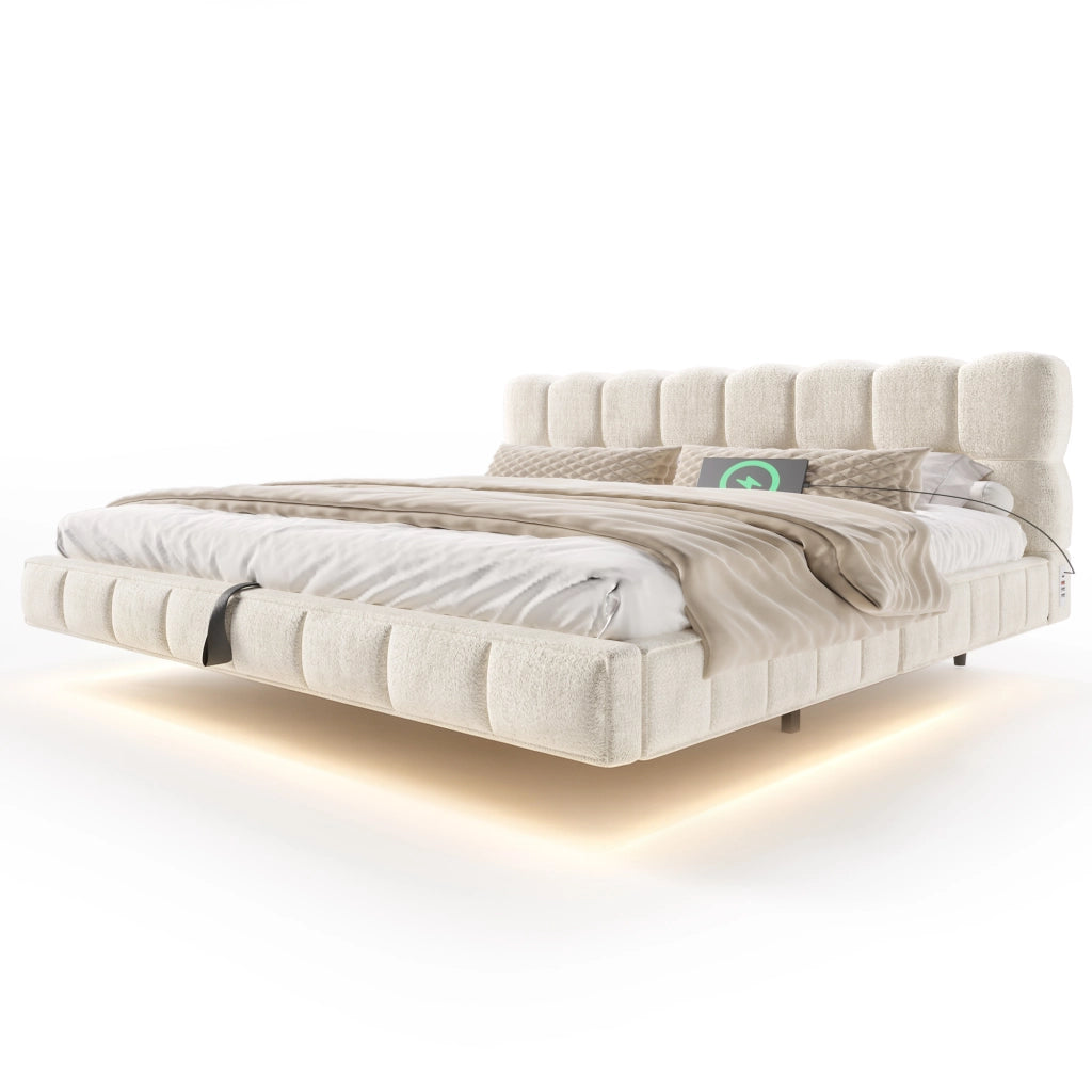 letto imbottito chenille beige 180x200 cm