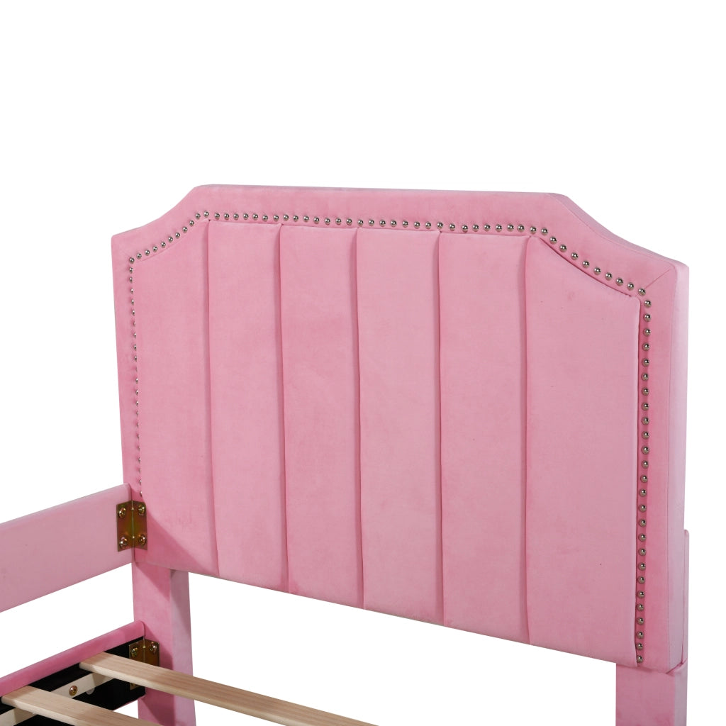 Letto per bambini 90×200 cm letto singolo con schienale; braccioli e doghe in legno; senza materasso; rosa