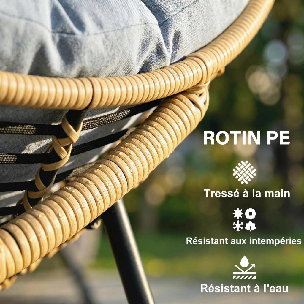 Poltrona a dondolo in resina intrecciata ¨C zephmum ¨C con cuscino, grigio