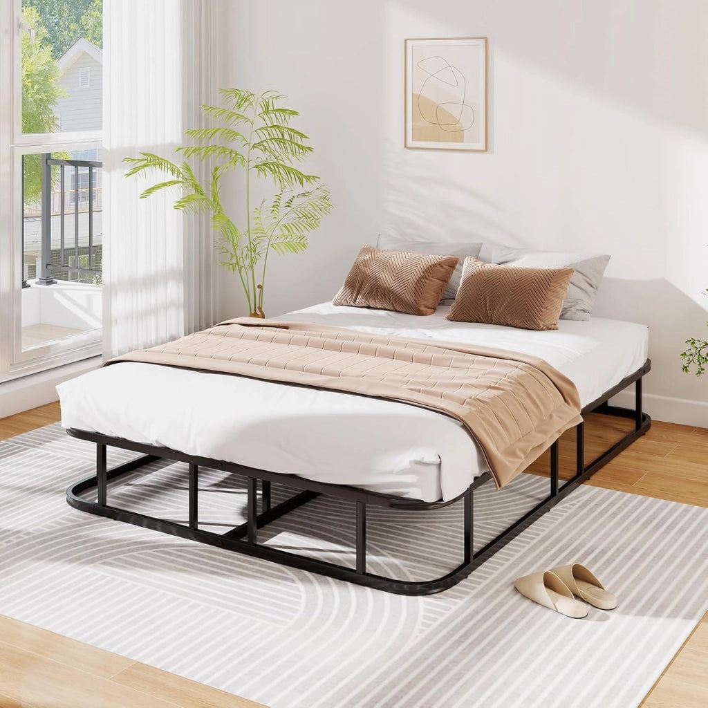 Telaio Letto Matrimoniale in Metallo 140x200 Cm, Struttura Letto Piattaforma con 16 Barre di Supporto, Doghe, Piedi Antiscivolo e Capacità di Carico 300 Kg, Nero