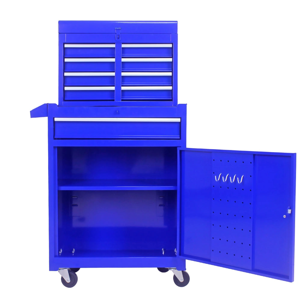 Mobile contenitore con 5 cassetti; ripiano regolabile e ruote; per garage e officina; blu; 56.5×32.5×68 cm