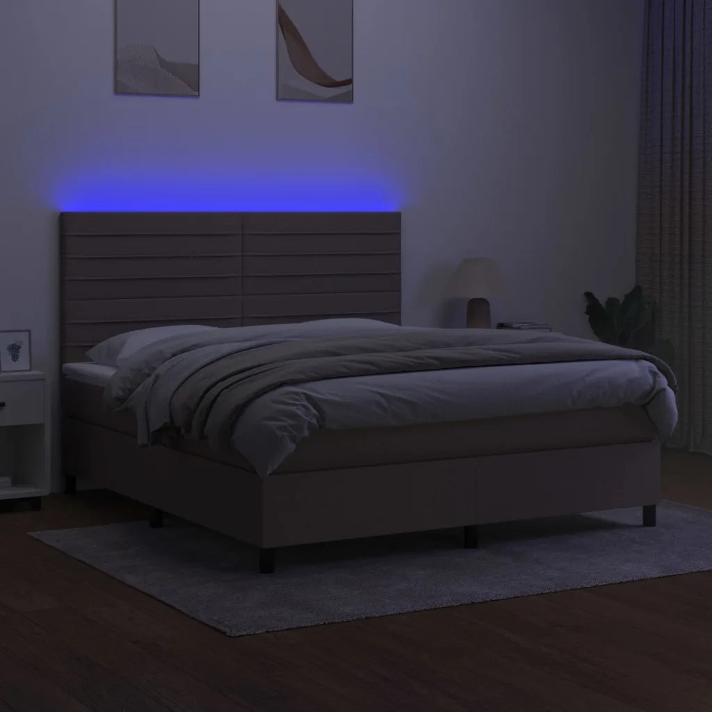 Letto a Molle con Materasso e LED Tortora 180x200 cm in Tessuto 3134977