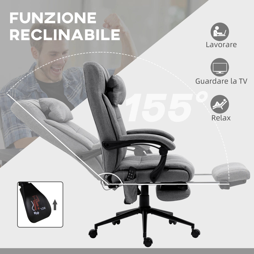 Poltrona Massaggiante Reclinabile Elettrica Riscaldante ¨C Zephmum ¨C Grigio