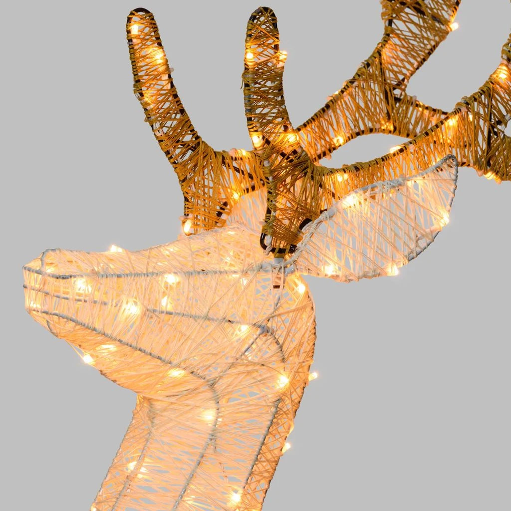 Renna Cream & Brown h. 125 o 160 cm con testa ruotata, led bianco extra caldo - 160 CM
