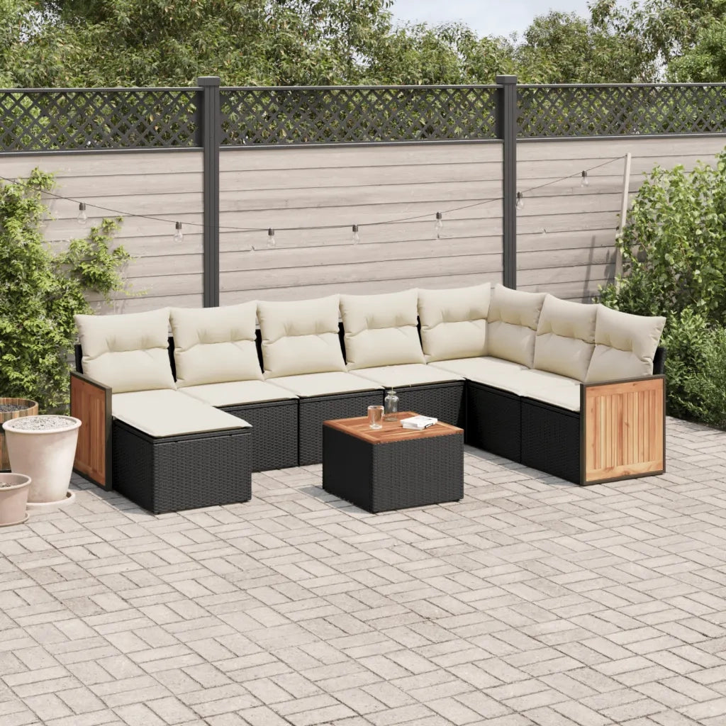 Set Divani da Giardino 9 pz con Cuscini Nero in Polyrattancod mxl 88126