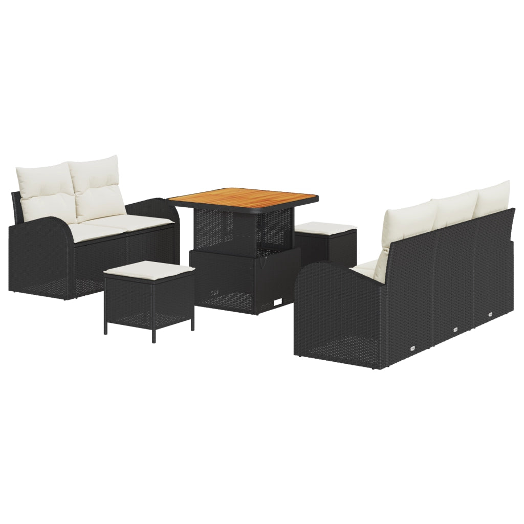 Set di Divani da Giardino  da 8 Pezzi con Cuscini Nero Polyrattan Acacia