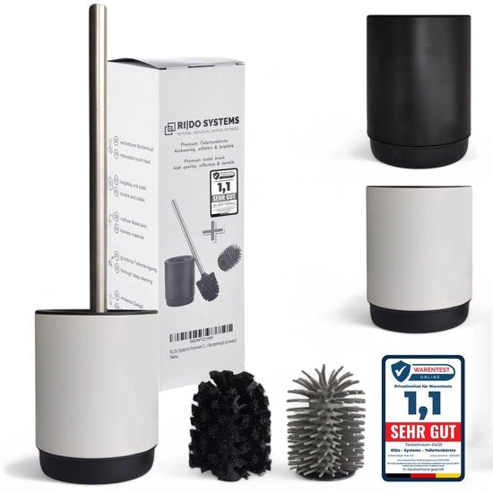 Kit di Pulizia per il Bagno con Pennello e Orefice in Acciaio Inossidabile con Manico a Manopola - Pennello per il Bagno inclusi 2 Testine per la Pulizia del Bagno