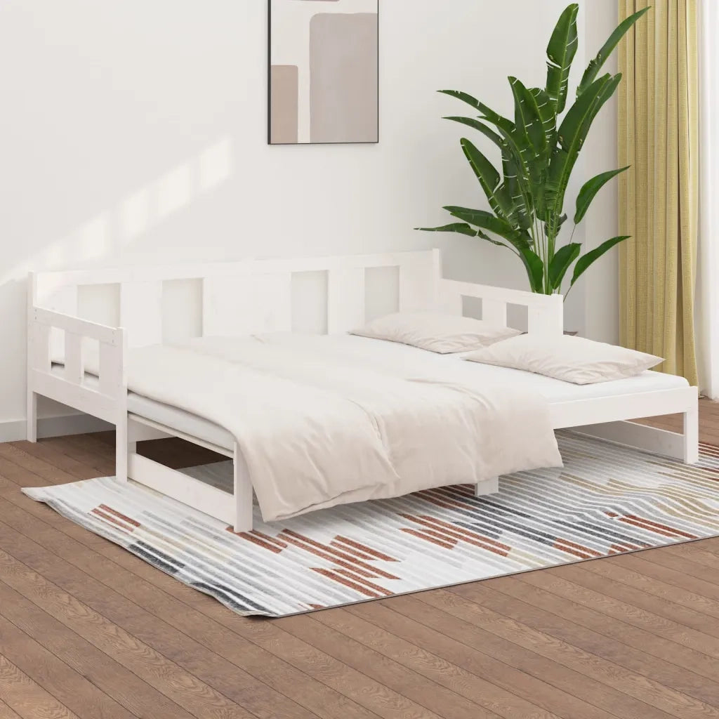 Dormeuse Estraibile Bianca Legno Massello di Pino 2x(90x190) cm 820293