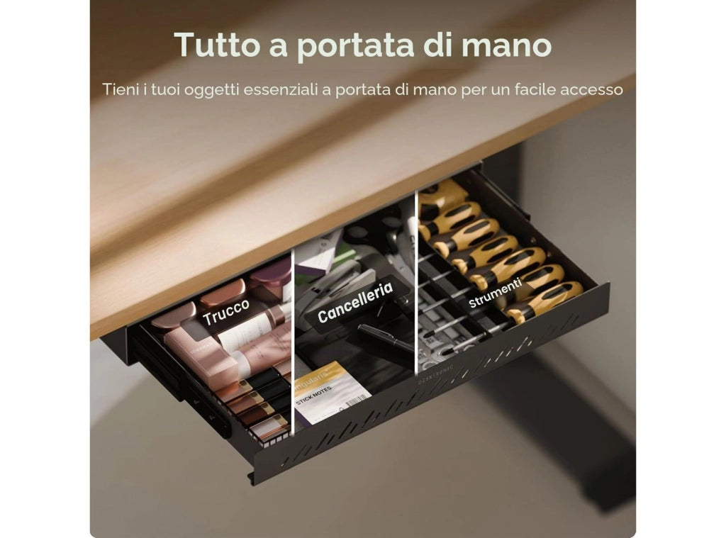 Desktronic Cassetto Sotto Scrivania in Metallo Organizzatore Nascosto Salvaspazio ad Alta Capacità Facile da Installare per Ufficio e Tavolo Toeletta Struttura Resistente