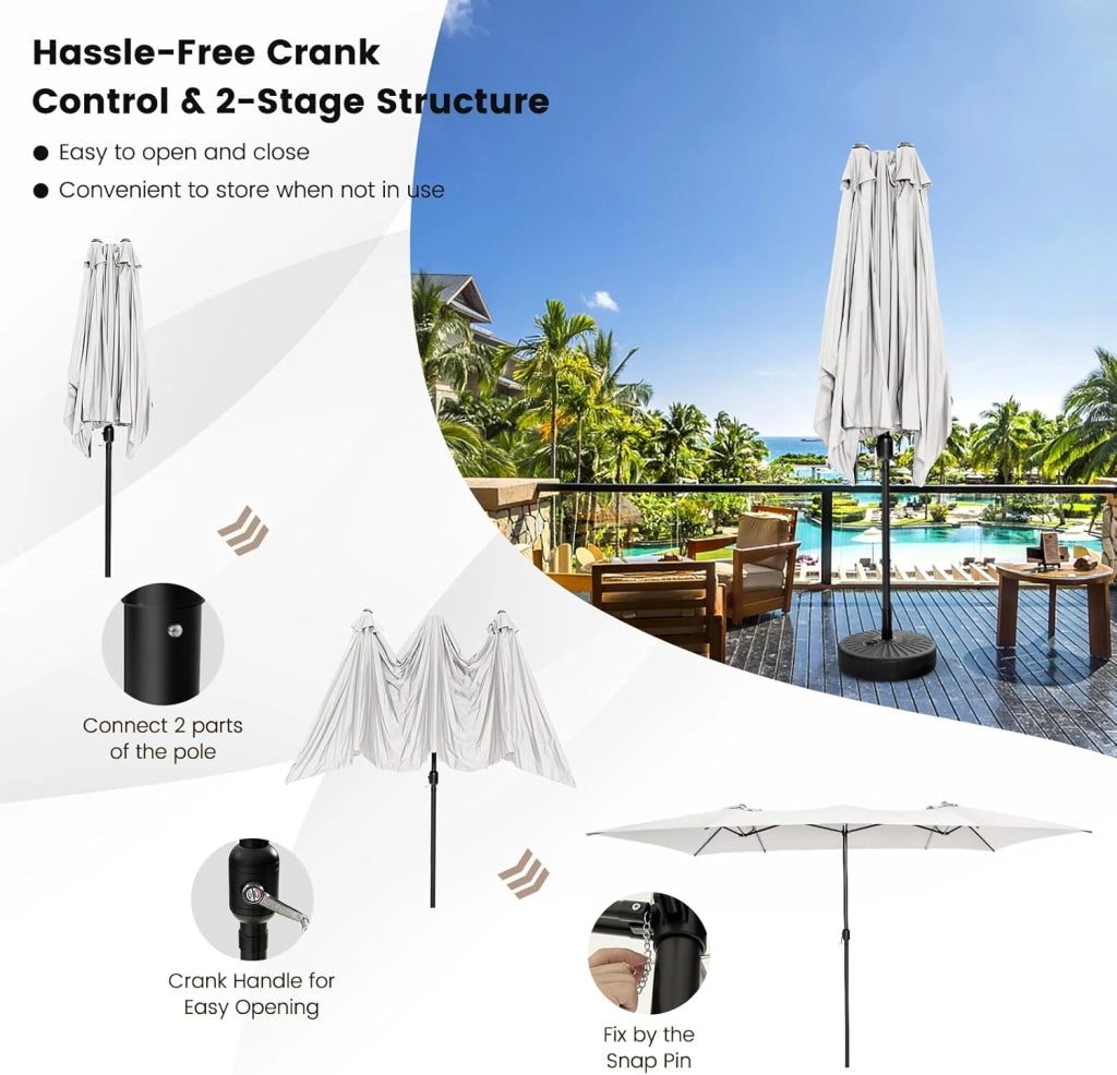 Ombrellone Doppio 426 x 265 cm, Ombrellone Rettangolare con Manovella e Protezione UV, Ombrellone da Balcone Grande Idrorepellente, Ombrellone da Patio per Piscina, Mercato, Giardino