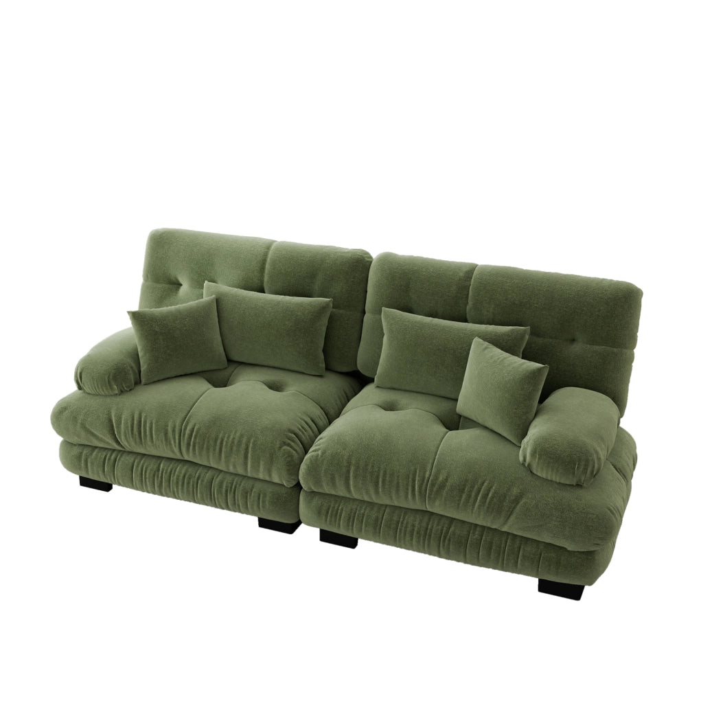 Divano modulare 220x77x81 cm verde in chenille con 4 cuscini