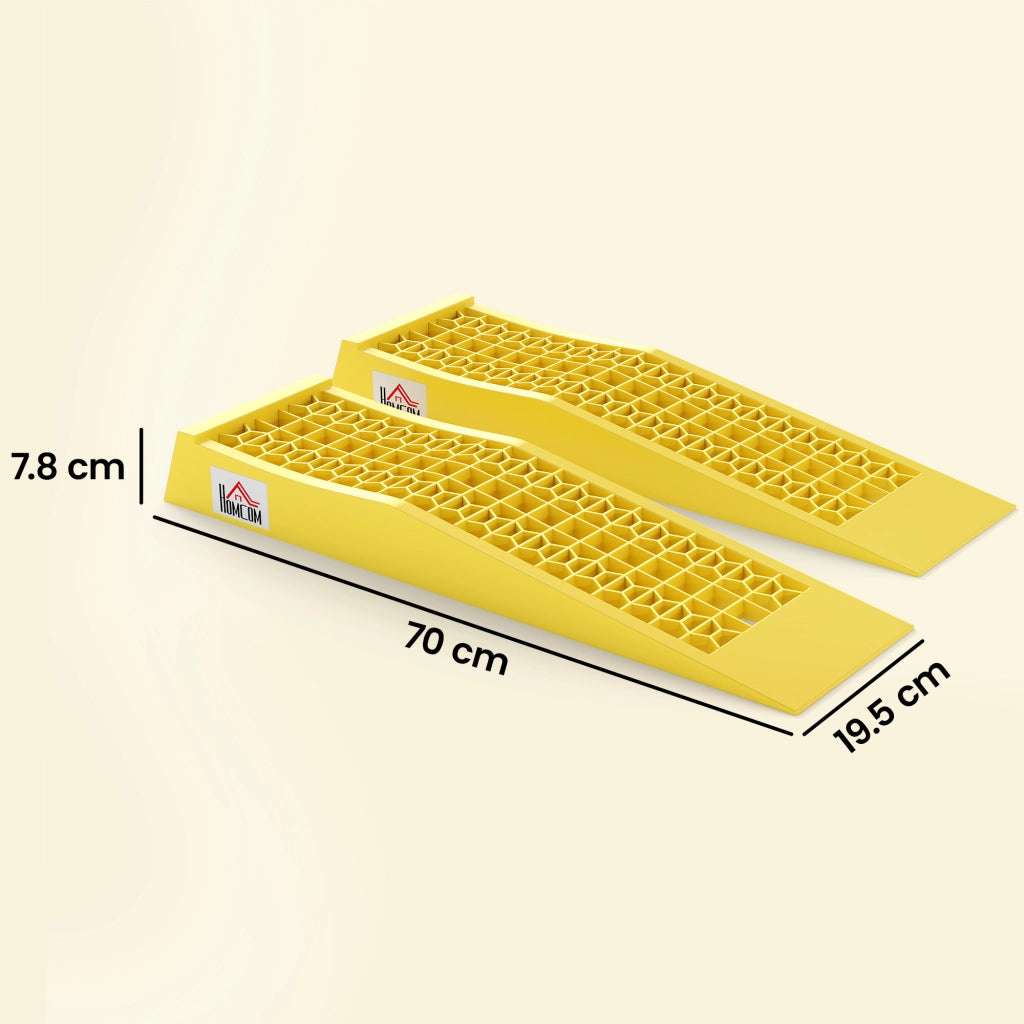 Set 2 Rampe di Carico in Plastica per Auto con Capacit¨¤ 3 Tonnellate e Superficie Antiscivolo, Giallo
