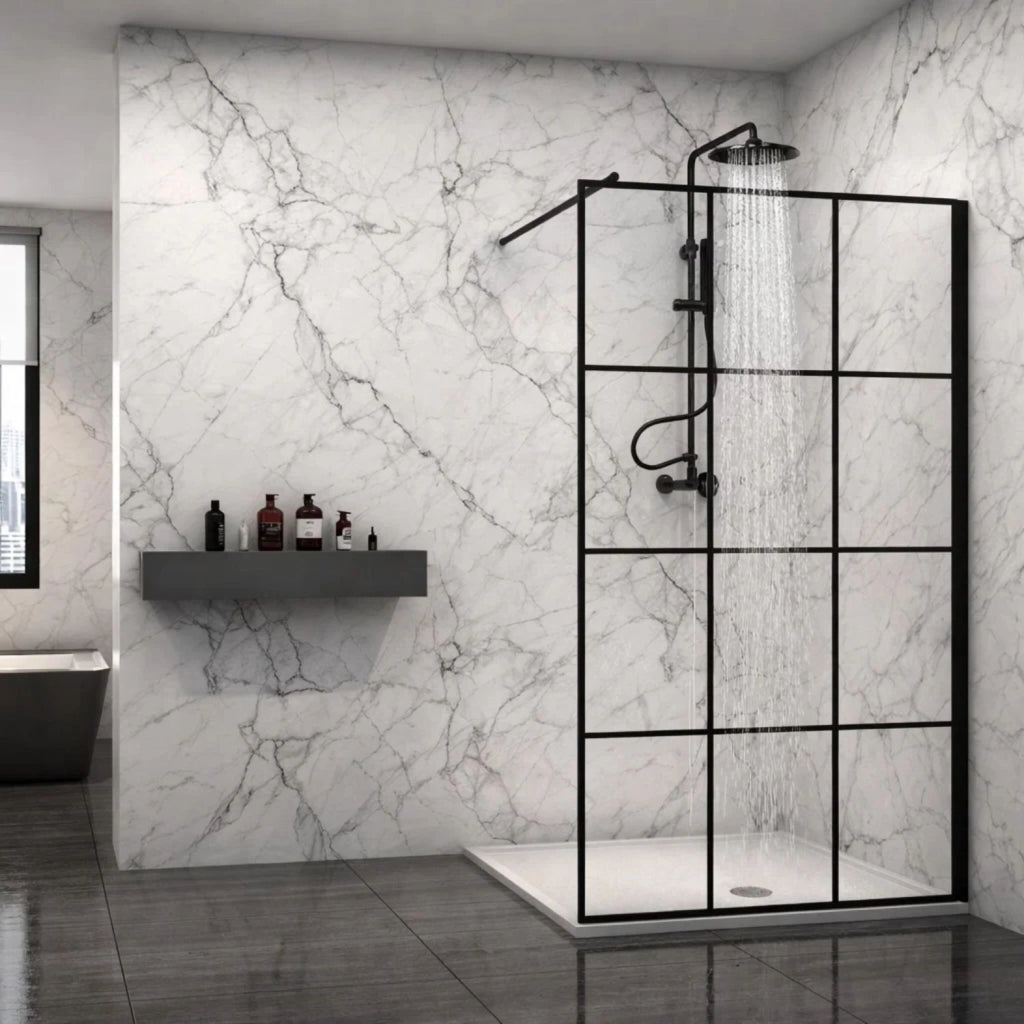 Parete doccia walk-in in cristallo temprato con profilo nero cristallo 8 mm *** misure 107-109xh200 cm, confezione 1