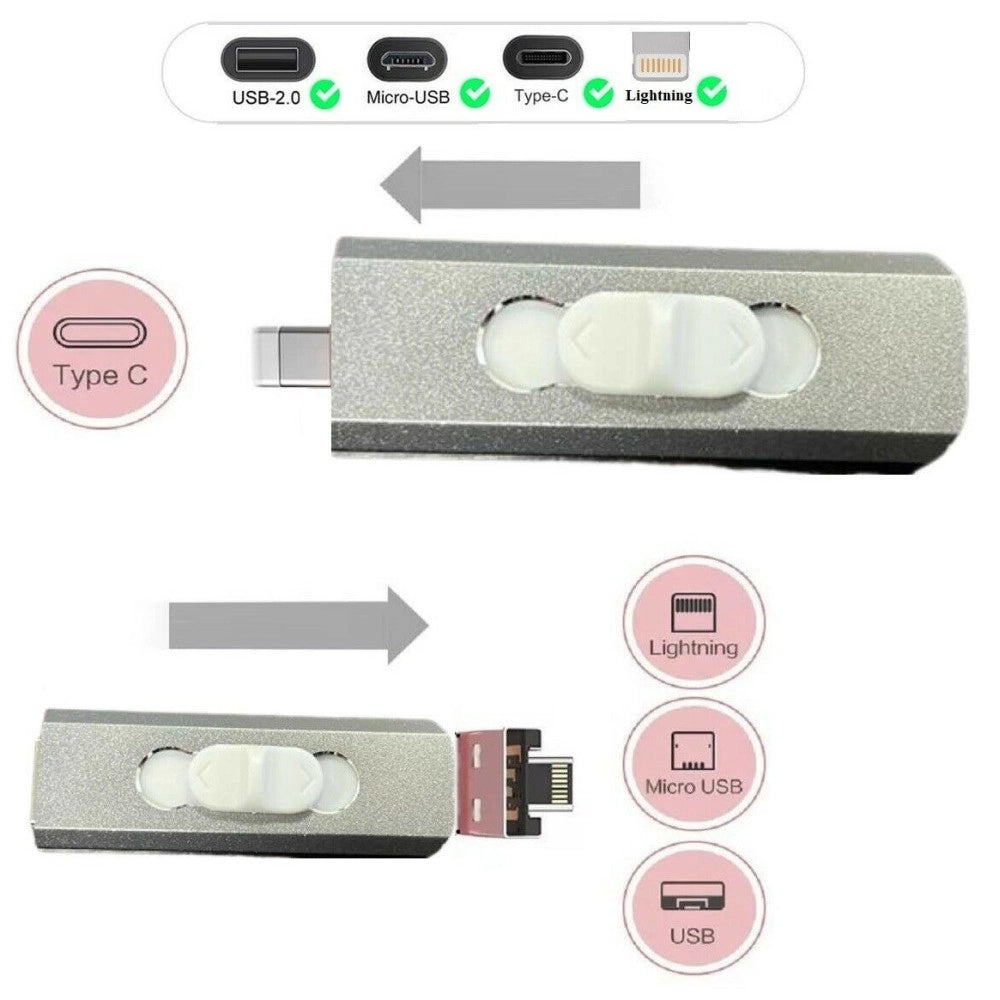 Trade Shop - Chiavetta Pen Drive Flashdrive Da 128gb 4 In 1 Usb Per Iphone Ios Android Type C -