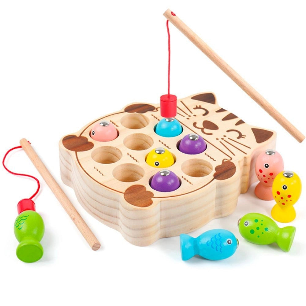 Trade Shop - Gioco Della Pesca Giocattolo In Legno Pesciolini Educativo Sicuro Per Bimbi 3+ -