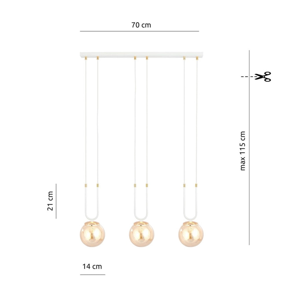 Lampada a sospensione GLAM in acciaio bianco e vetro ambra
