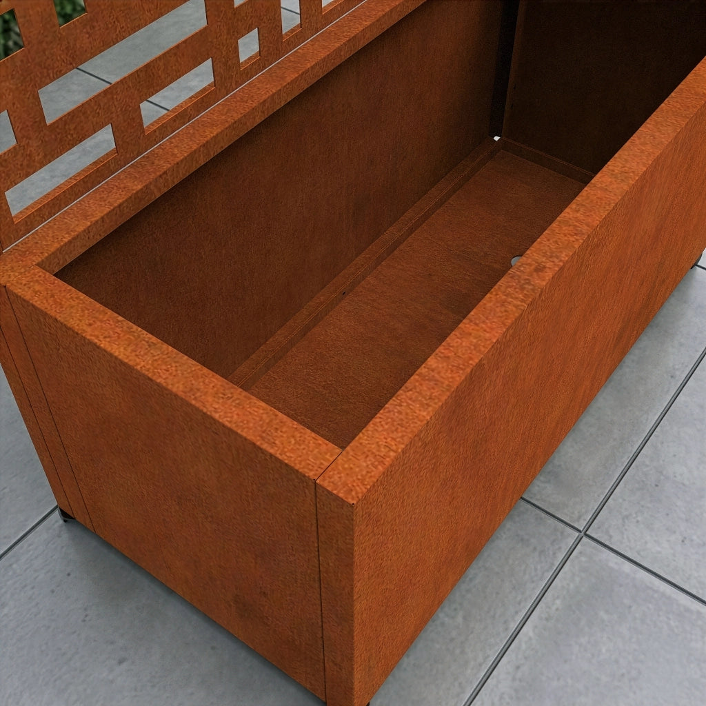 Fioriera con Spalliera Bernalda a 4 Rotelle 190 x 82 x 38 cm Acciaio Corten - Marrone Ossidato casa.pro