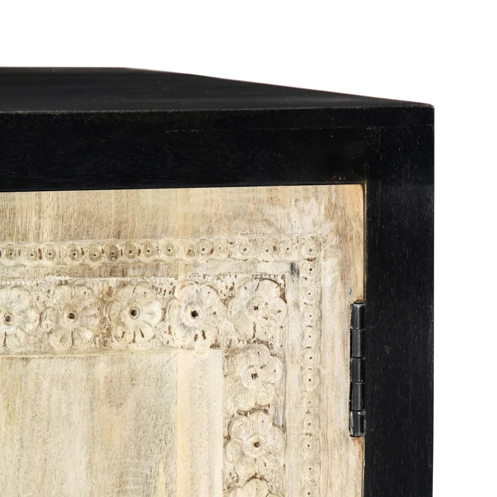 Credenza Intagliata a Mano Grigio 75x35x60 cm Massello di Mango 282724