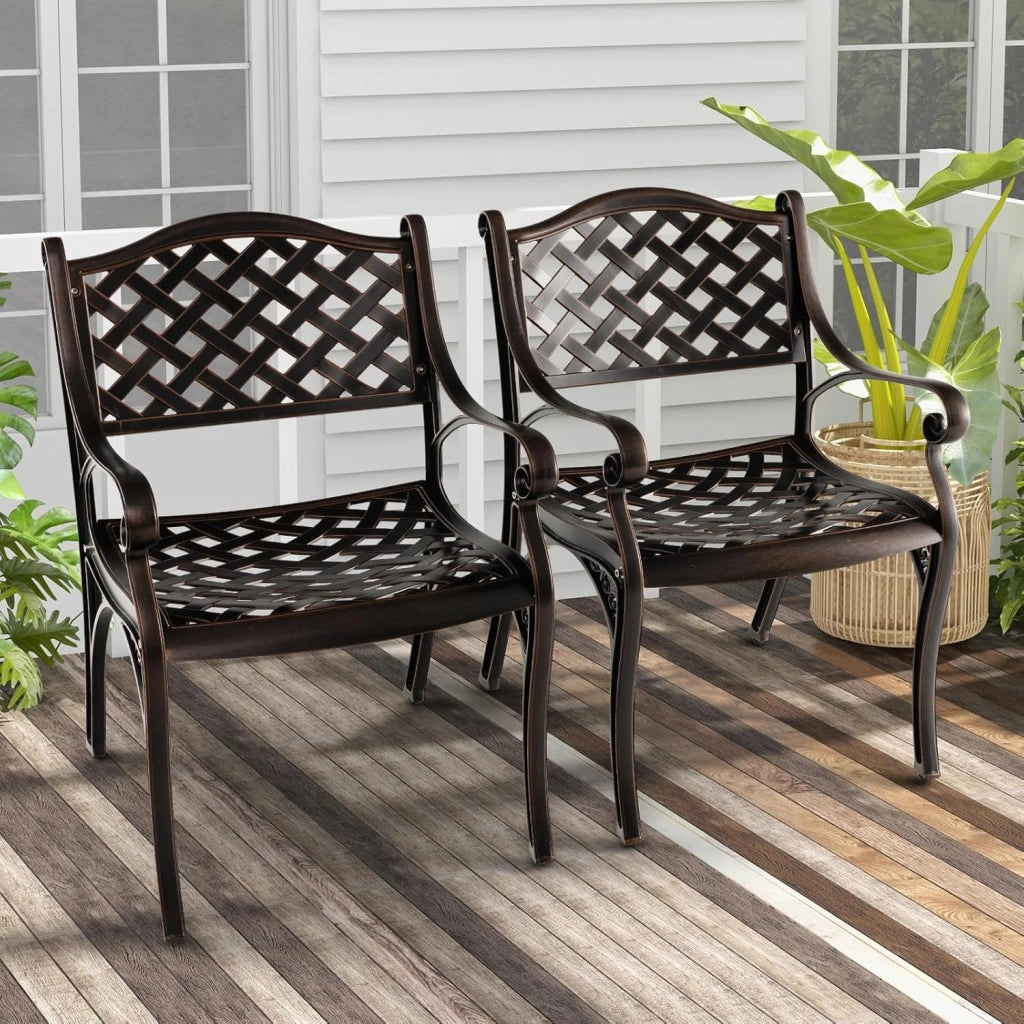 Set di 2 sedie da giardino, da bistrò, resistenti alle intemperie, in alluminio pressofuso, da giardino, da giardino, da terrazza, ergonomiche con schienali e braccioli, da giardino anticato,